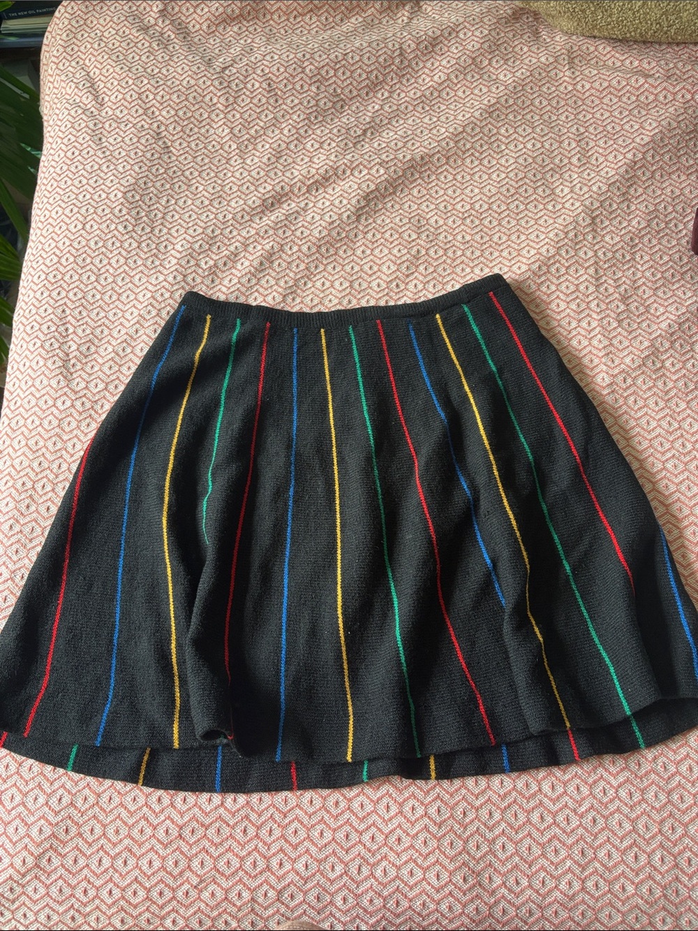 Black Skirt with Multicolor Vertical Stripes - Women's Flared Skirt